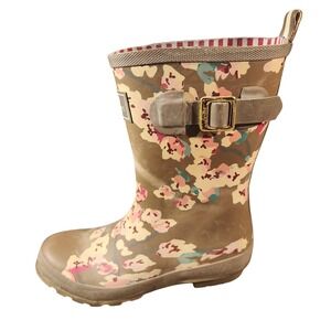 Joules Rain Boots Womens Size 7 Brown Floral Mollywelly Rubber Wellies EU 38